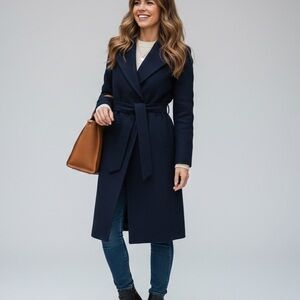 H&M Classic Black Long Coat with Belt Size US 2